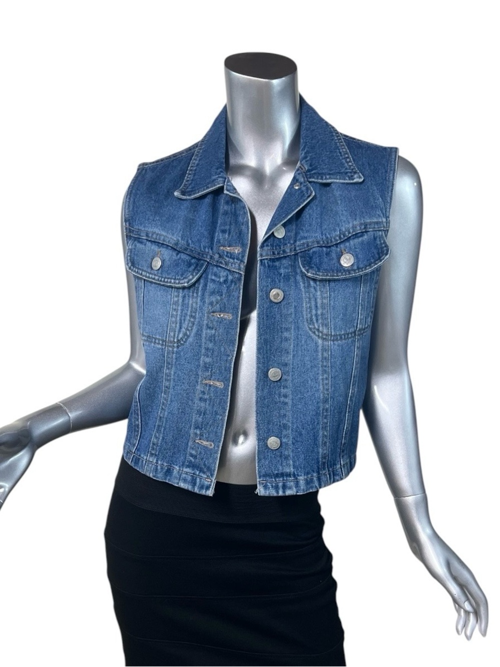 VINTAGE Team Tactics Blue Denim Button Up Jean Vest Women's SMALL - Made in USA